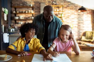 Stepfamily spending quality time together with drawing activities